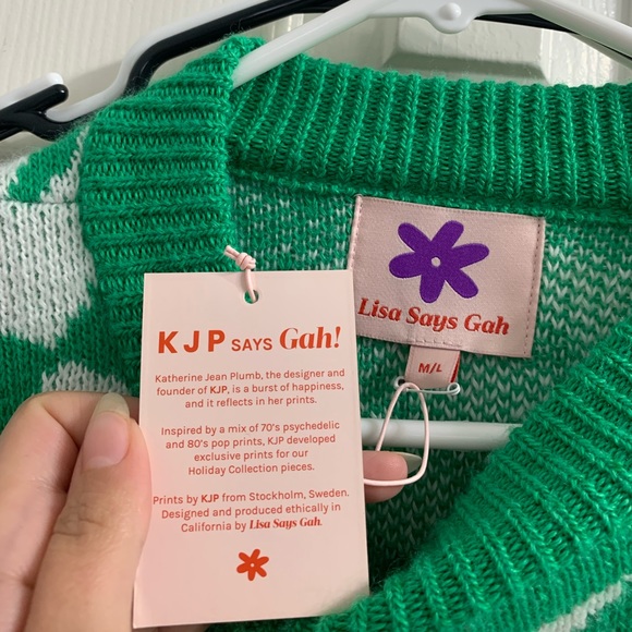 NWT Lisa Says Gah Green Check Emma Sweater - Picture 2 of 4